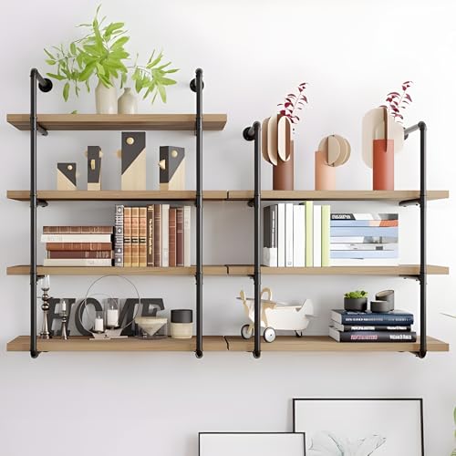 LOKOOY Estante Flotantes de Pared, Estantería de Hierro Industrial de Pared, Repisas Flotantes para Cocina, Baño, Sala de Estar, 4 y 3 Niveles Estantes de...