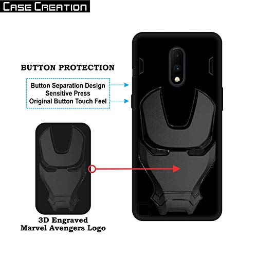Image of COVERLY Official 3D Touch Feel Trending Avengers Logo Mask Soft Rugged Grip Silicone Iron Man Super Power Cartoon Movie Engraved Silicone Matte Back Cover for Oneplus 7 -HD Black Avenger