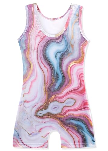 Image of HOZIY Gymnastics Leotards for Girls with Shorts Toddlers Biketards Rainbow Unicorn Dinosaur Mermaid Leopard Flower Galaxy
