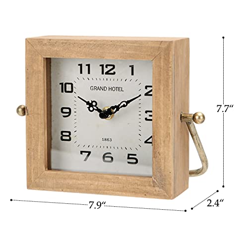 Nikky Home Wooden Table Clock, Classic Square Outlook With Arabic Numerals Silent Desk Clock Battery Operated For Bedroom Home Office #TOP3