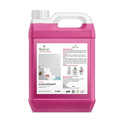 Shatras Pink Lily Liquid Detergent 5 Liter, Laundry Liquid for Fabric Care, Suitable for Top-Load and Front Load Machine and Hand Wash, Concentrated Laundry Detergent (5L)