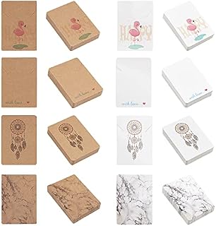 FINGERINSPIRE 280pcs 8 Style Necklace Display Cards, Flamingo/Feather/Marble/with Love Word Design Jewelry Display Tag, Rectangle Pre-Cut Display Holder (Brown & White, 7 x 5 cm)