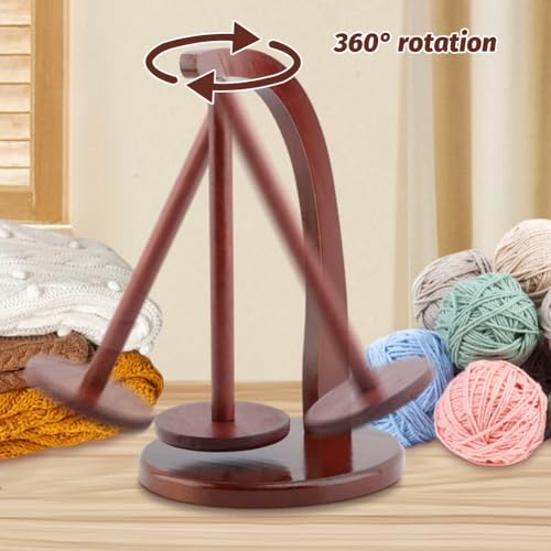 Image of Yarn Holder for Knitting and Crocheting,Wooden Yarn Spinner for Crocheting(Edition:Round Chassis)