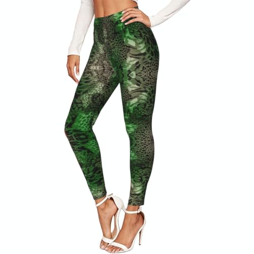 Leggings de serpiente verde para mujer, pantalones de entrenamiento suaves para gimnasio.