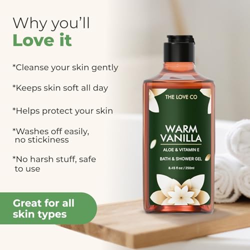 THE LOVE CO. Warm Vanilla Body Wash 250ml | Nourishing Vegan Shower Gel for Natural Softness | Perfect for Men & Women