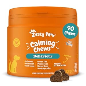 Zesty Paws Calming Dog Treats | Calming Treats for Dogs |Supports Relaxation, Helps Stress & Separation Anxiety | Ashwagandha, Green Tea & L-Tryptophan | 90 Pcs