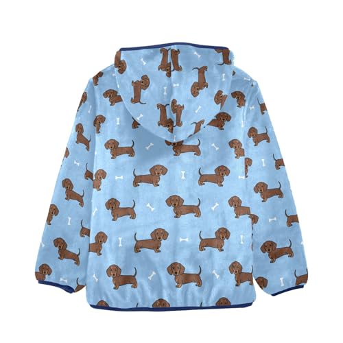 Cute Dachshund Dog Toddler Fleece Jacket Baby Boys Hooded Zipper Long Sleeve Thick Warm Outerwear 3-10 Years2