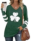 Picture of St Patricks Day Shirt Women Shamrock Long Sleeve Irish St Patty's Day Outfit Green Lucky Clover Crewneck Tee Tops (S)