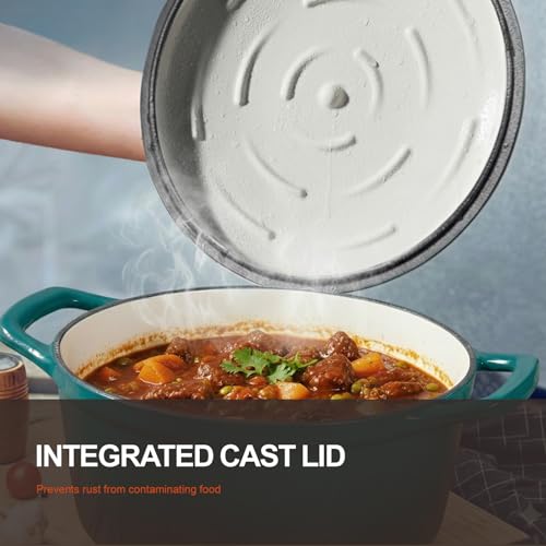 Image of Overmont Enameled Cast Iron Dutch Oven - 5.5QT Pot with Lid Cookbook & Cotton Potholders - Heavy-Duty Cookware for Braising, Stews, Roasting, Sourdough Baking Bottle green