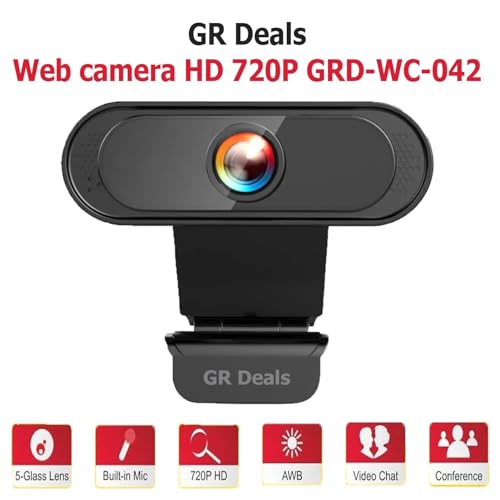 Image of 720P HD Webcam for PC Desktop & Laptop with Built-in Noise Isolating Microphone 720 HD Webcam with Built-in Microphone USB Connectivity (Black)