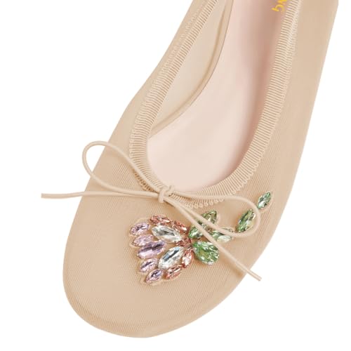 Maiyang Women Classic Floral Rhinestone Round Toe Slip on Ballet Flats Comfortable Breathable Ballroom Daily Casual Shoes Size 4-16 US3