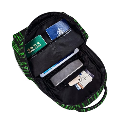 Mochila diaria informal con estampado binario resistente de números verdes 5