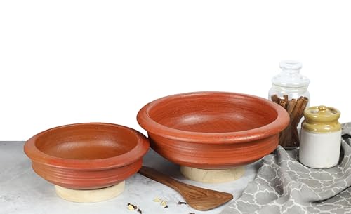Craftsman India Online Clay Handi/Pot For Cooking And Serving Combo 1 & 2 Liter, Red