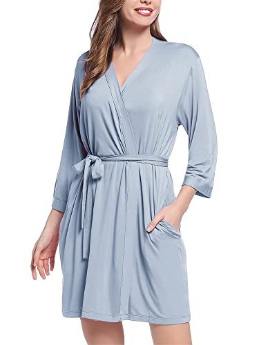 Image of Joyaria Women Bamboo Viscose Robe Super Soft Comfy Summer Cooling Short Lightweight Bathrobe with Pocket S-XXL