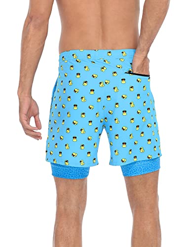 Lrd Men's Swim Trunks With Compression Liner 5 Inch Inseam Quick Dry Swim Shorts Rubber Ducks/Pool - M #TOP4