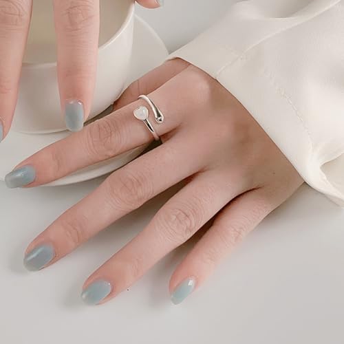 Sterling Silver Opal Ring for Women - Adjustable Moonstone Boho Wedding Ring2