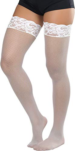 Image of ToBeInStyle Women's Wide Floral Lace Fishnet Thigh Hi Stockings
