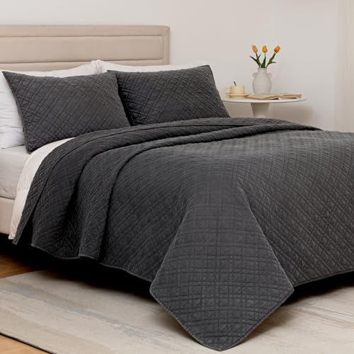 Amazon.com: Aveallore King Size Grey Quilt Bedding Set - Double Diamond ...