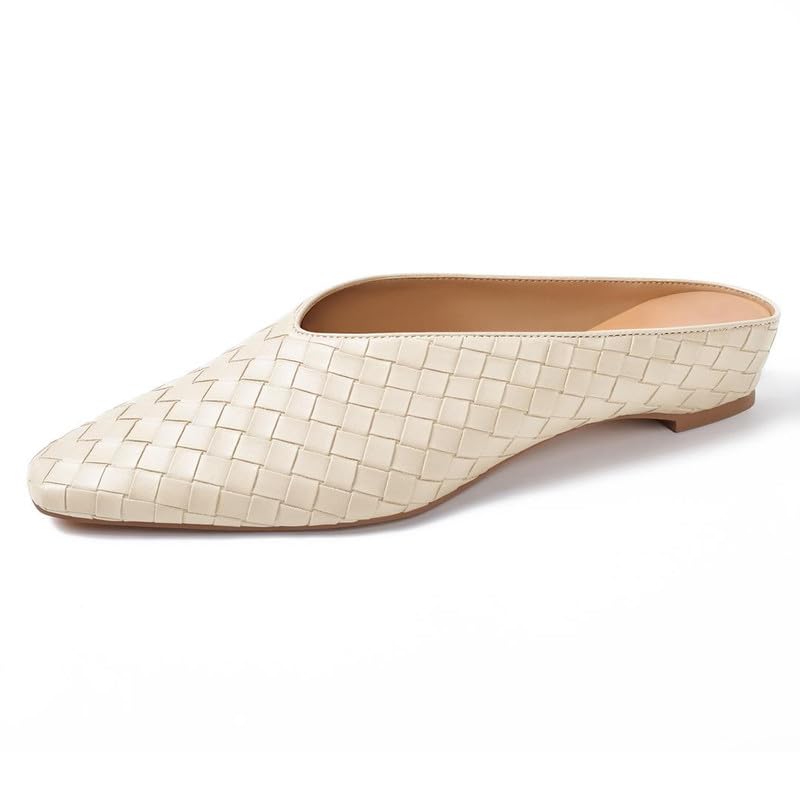Image of Woven Mules for Women Slip on Comfortabke Metallic Slides Ladies Trendy Square Toe Hidden Wedge Mules