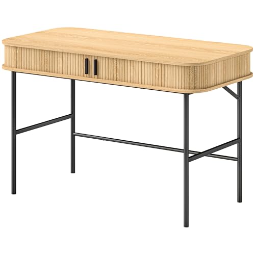 HOMCOM Schreibtisch Bürotisch mit Stauraum, Computertisch mit Regal, Stahlgestell, Arbeitstisch für Arbeitszimmer Büro, 120 x 60 x 76,5 cm, Eiche