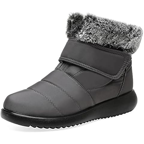 Vunavueya Womens Winter Warm Snow Boots Ladies Slip On Full Fur Lined Ankle Booties Outdoor Flat Walking Shoes C Grey Size 3 UK=230CN Cover