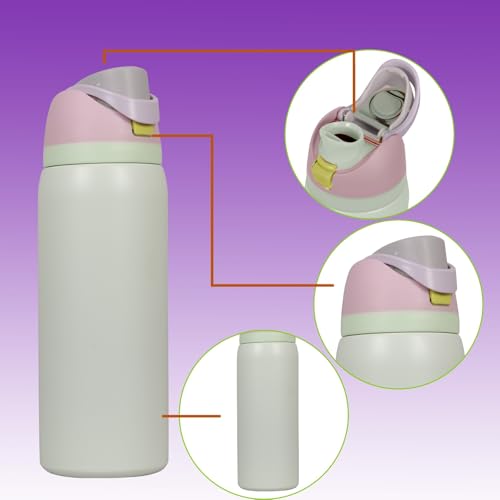 Image of FreeSip Gym Water Bottle with Straw & Chug Lid - Leak Proof Push Button Opening, BPA Free, Large Capacity Sports Bottle with Carry Handle (Off-White, 960 ML)