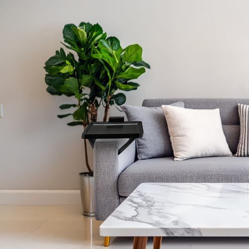 Tablette de canapé en bambou noir Relaxdays avec support de téléphone