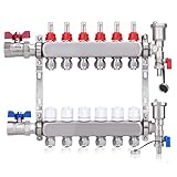 6 ciclos de bomba de calor | Distribuidor de ciclo de bomba de calor con Eurokonus 3/4 (16 x 2 mm) | Válvulas de bola de 1' | Suelo radiante con ventilación manual, caudalímetro | 30 x 1,5 mm |