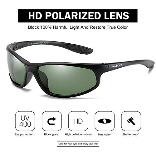 Image of FAGUMA Polarized Sports Sunglasses For Men Cycling Driving Fishing UV400 Protection, Matte Black Frame /Green Lens, normal