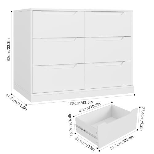 HOSTACK-Modern-6-Drawer-Dresser-for-Bedroom-Double-Chest-of-Drawers-with-Storage-Large-Wooden-Storage-Dresser-Organizer-with-Cut-Out-Handles-Accent-Storage-Cabinet-for-Living-Room-Entryway-White HOSTACK Modern 6 Drawer Dresser for Bedroom Double Chest of Drawers with Storage Large Wooden Storage Dresser Organizer with Cut Out Handles Accent Storage Cabinet for Living Room Entryway White