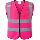 Kazsaifo Safety Vest for Men Women with Chest Pocket,Mesh High Visibility Reflective Construction Work Vest,Meets ANSI/ISEA Standard (KZ179-Pink-2XL)