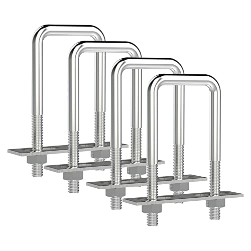 Image of 4 Sets 304 Stainless Steel Square U-Bolts 2 inch(50mm) Inner Width, 4.72 inch(120mm) Length Stainless M10 with Nuts, Frame Plate, Accessories for Automobiles Trailer, Boat Trailer Industrial Parts