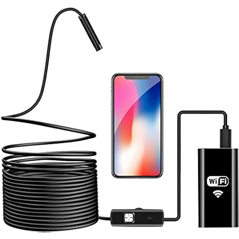 Wireless Endoscope, WiFi Borescope Inspection Camera 2 in 1 2.0 Megapixels HD Waterproof Snake Camera Pipe Drain with 8 Adjustable Led for Android & IOS Smartphone IPhone Samsung Tablet-16.4 ft (5M) Cover