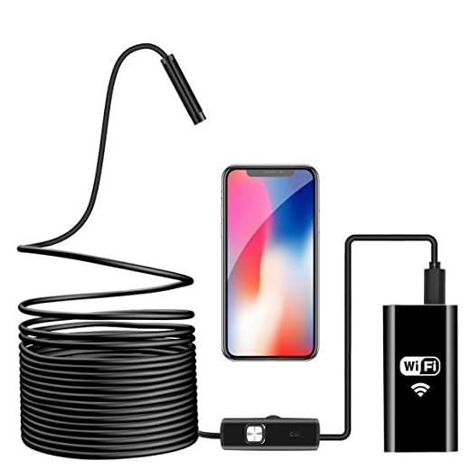 Wireless Endoscope, WiFi Borescope Inspection Camera 2.0 Megapixels HD Waterproof Snake Camera Pipe Drain with 8 Adjustable Led for Android & iOS Smartphone iPhone Samsung Tablet-16.4 ft (5M)