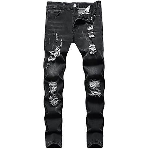 Pantalones Vaqueros Siyova Hombre de Color Sólido con Agujeros Rotos Cover