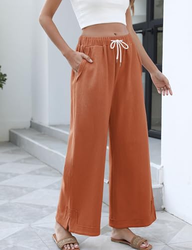 Image of Athlisan Womens Baggy Wide Leg Palazzo Pants Casual Loose Drawstring Elastic Waisted Lounge Trousers with Pockets