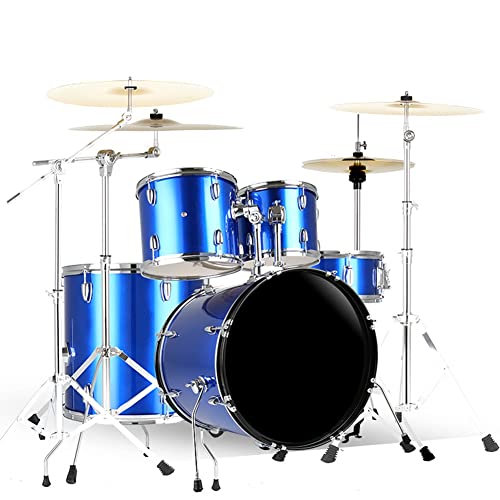 HDYNUZ Batería para Adultos, batería de tamaño Completo de 5 Piezas para Principiantes (Color : Blue, Size : 5 Drums 4 Cymbals)