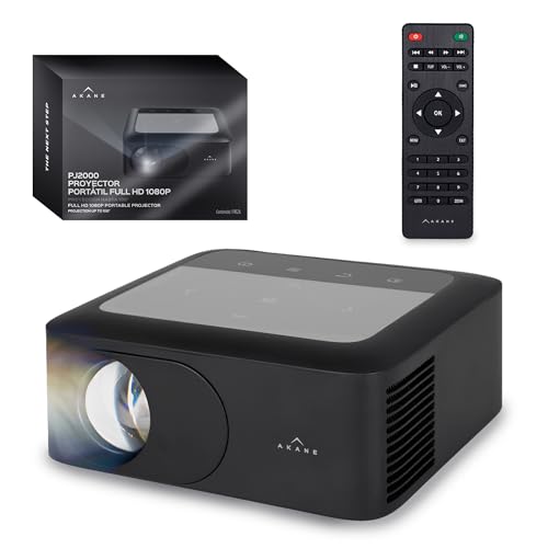 Akane Mini Proyector Portátil Full HD 1080P con Bocina y Control Remoto para Cine en Casa y Presentaciones, Imagen Full HD de hasta 100” Pulgadas, Entradas...