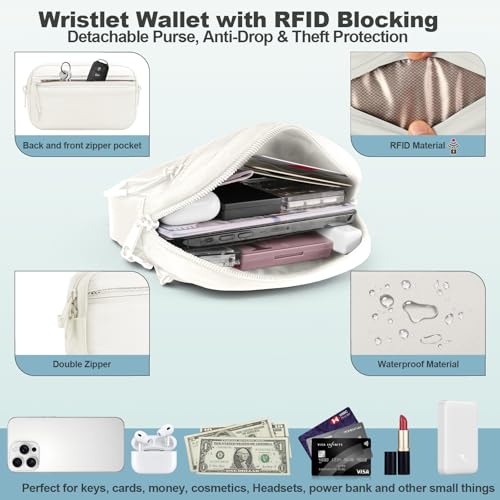 Image of YFWE Clip and Go Strap for Phone with Wallet Crossbody, Adjustable Phone Lanyard with Detachable RFID Wristlet Wallet, Pattern Strap - Cream&Silver (L)
