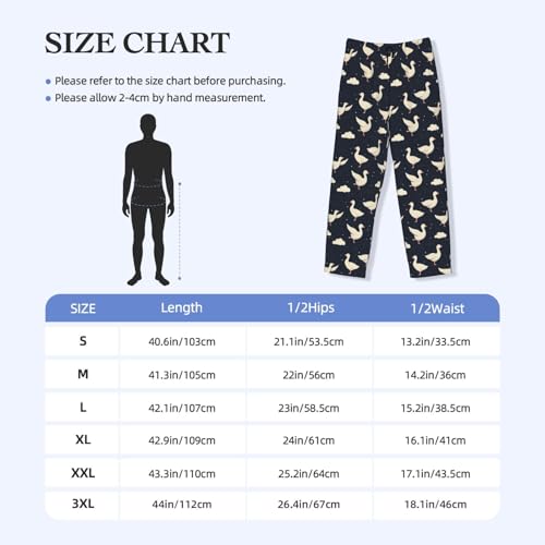 Mens Pajama Pants - White Cute Goose Print Soft Sleep Lounge Pants For Men, Casual Pj Bottoms With Pockets3