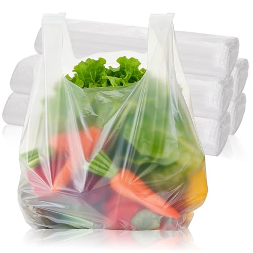 Nagpew 500 Pieces Plastic Bags, 13 Mic White T Shirt