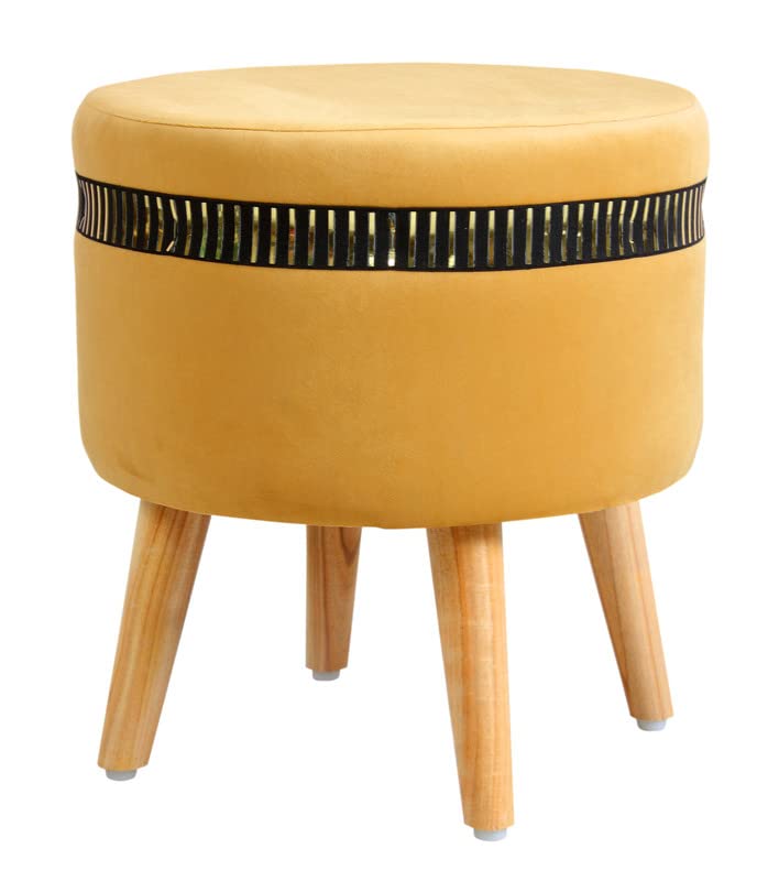 Image of Ottoman Stool for Living Room Foot Rest | Velvet Small Ottoman Foot Stool | Solid Wood Legs | Footstool Puffy for Home, Bedroom & Makeup Table | 16x16x18 Inch, Set of 2 (line Beige)