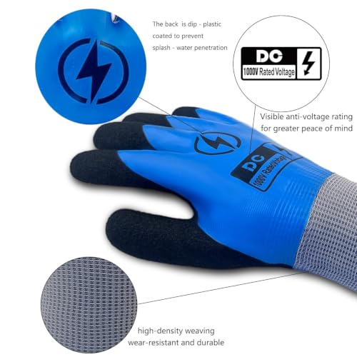 Image of DongChu 2 Pairs Insulated Electrician Gloves 1000V Voltage Resistant Flame Retardant Work Gloves, Electrical Rubber Non-slip Texture Design for Electricians Prevent Shock
