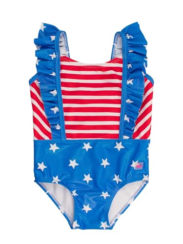 Image of RuffleButts Girls UPF50+ Sun Protection Sleeveless Pinafore One Piece Swimsuit