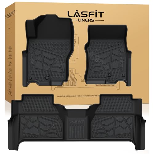 LASFIT Floor Mats for Nissan Frontier 2022-2026 Crew Cab (Not Fit King Cab) All Weather TPE Custom Fit Easy Clean Durable No-Curling Floor Liners for Frontier 1st & 2nd Row Car Mats Black