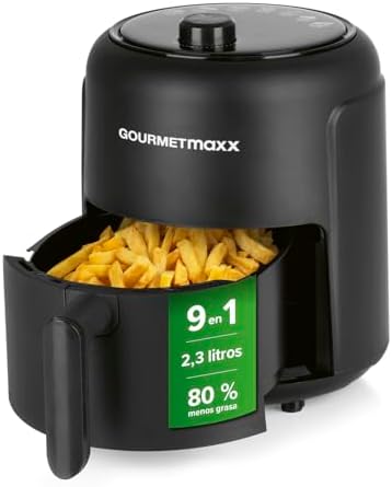 GOURMETmaxx Freidora de Aire Caliente 2.3l | Ideal para freír, asar etc. | 8 programas diferentes | Preparación especialmente baja en grasa | Temporizador | Desconexión automática | 1000W [Negro]