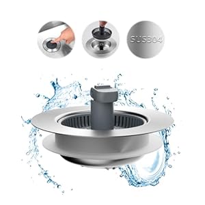 Hibbent Upgraded 3 in 1 Kitchen Sink Drain Strainer and Stopper Combo, Stainless Steel Metal Pop Up Sink Stopper, Anti-Clogging Basket with Foldable Handle for US Standard 3-1/2 Inch Drain