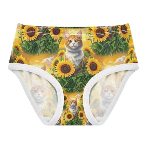 Orange White Cat Yellow Sunflowers Underwear for Girls, Toddler Panties, Girls Cotton Underwear, 2–8 Years