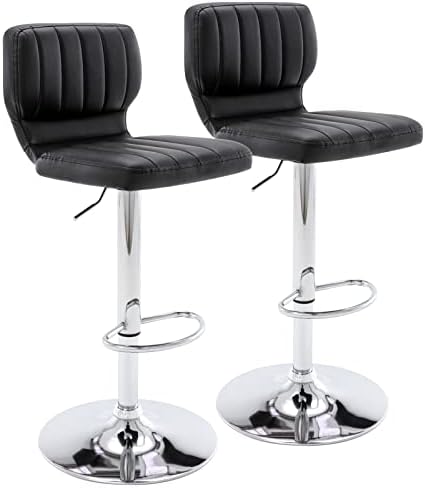 Brage Living Adjustable Bar Stools Set of 2, Modern PU Leather Swivel Barstools with Back, Armless Airlift Counter Height Bar Chairs for Kitchen Dining Pub Cafe (Black)