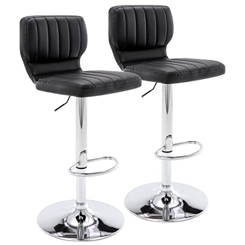 Brage Living Adjustable Bar Stools Set Of 2, Modern Pu Leather Swivel Barstools With Back, Armless Airlift Counter Height Bar Chairs For Kitchen Dining Pub Cafe (Black) #TOP14